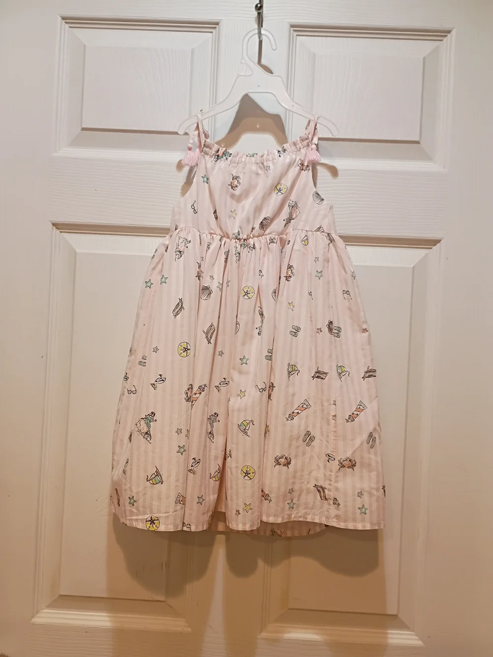 Savannah Light Pink Sleeveless Tie-Shoulder Dress with Beach Motifs